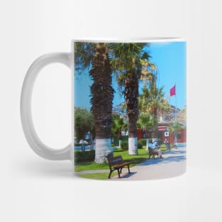 Beautiful photography of ocean, palm trees and blue sky Mug